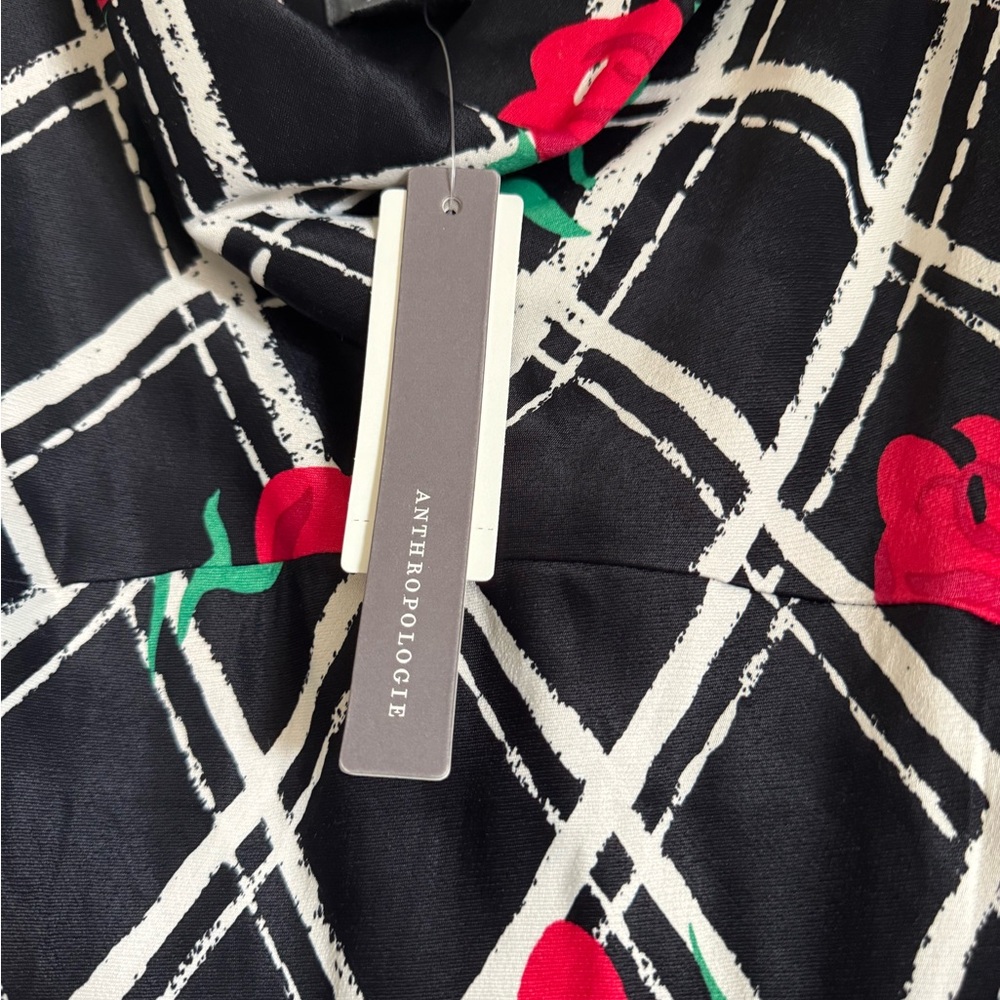 Anthropologie Floral Maxi Dress🌹Romantic Strappy Midi Black White Red Rose Print - Picture 3 of 9